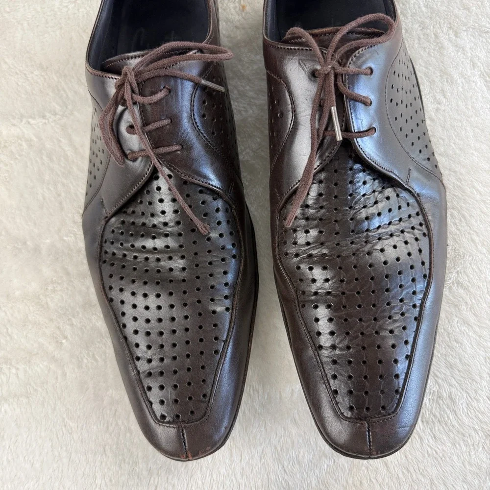 Vtg Mezlan Okanagan Oxford Mens 11M Brown‎ Perforated Leather Spain Y2K Luxury